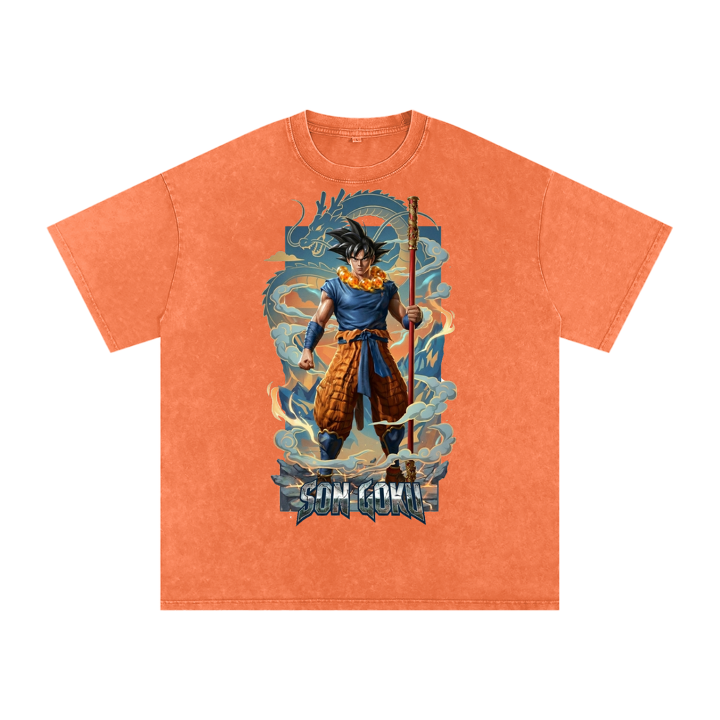 Sun Goku Snow Washed Oversized Cotton T-Shirt